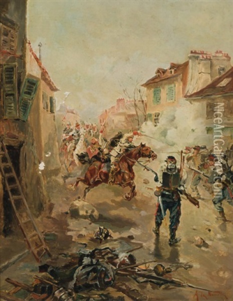 The Battle Oil Painting - Alphonse Marie de Neuville