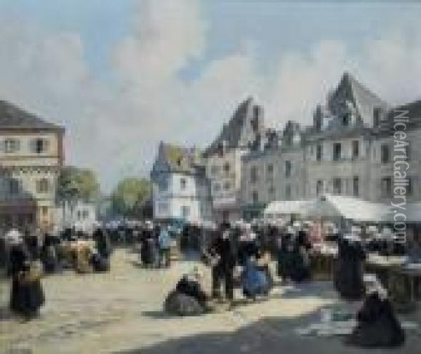 Le Marche A Pontivy Oil Painting - Henri Alphonse Barnoin