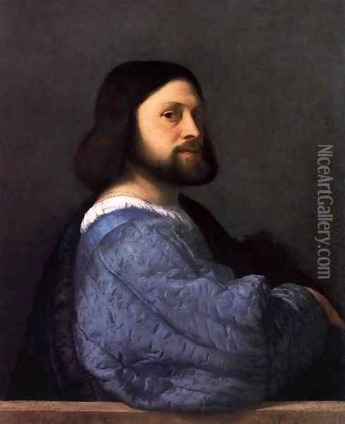 Man with the Blue Sleeve Oil Painting - Tiziano Vecellio (Titian)