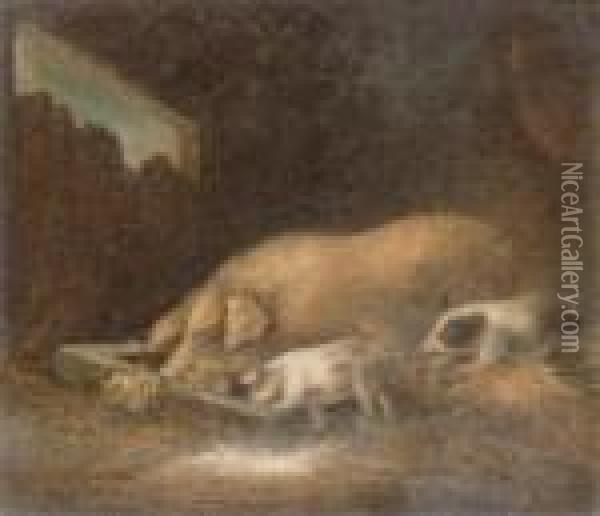 Inside The Pig Sty Oil Painting - Benjamin Zobel