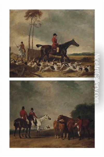 The Meet; And Setting Off Oil Painting - Abraham Cooper
