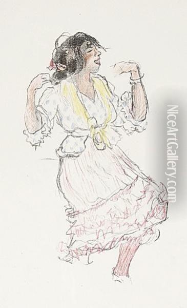 Tanzende Zigeunerin, Sevilla - Gitarrenspieler Oil Painting - Emil Orlik