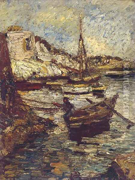Boats in a harbour Oil Painting - Adolphe Joseph Thomas Monticelli