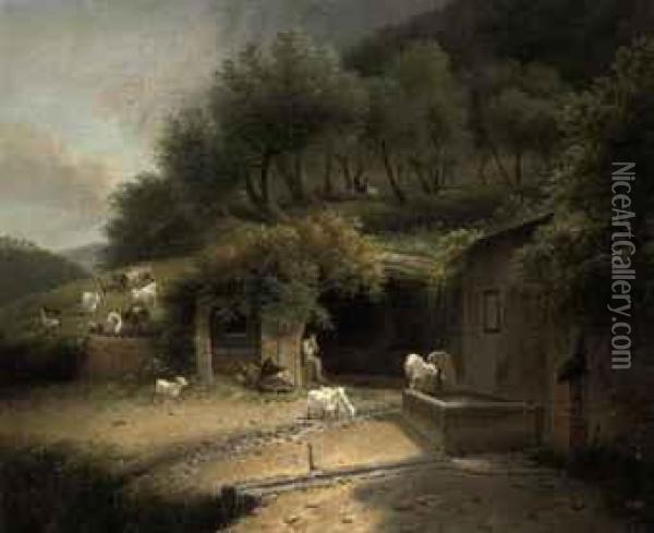A Goatherd Taking A Rest Oil Painting - Joseph Augustus Knip