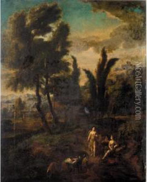 Diana And Her Nymphs In A Wooded Landscape Oil Painting - Isaac de Moucheron