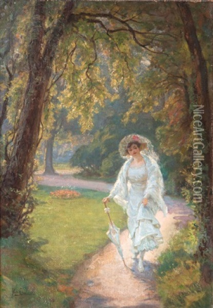 Dame Im Park Oil Painting - Florent Nicolas Crabeels