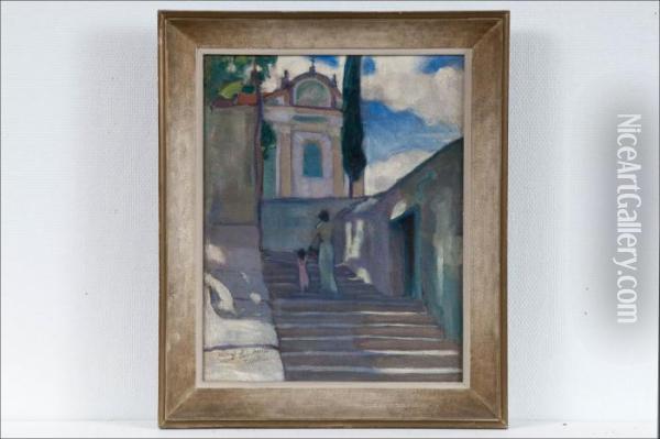 Varjoja Portaissa - Skuggor I Trappan Oil Painting - Santeri Salokivi