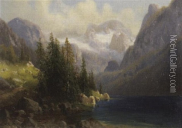 Bergsee Oil Painting - Josef Schoyerer