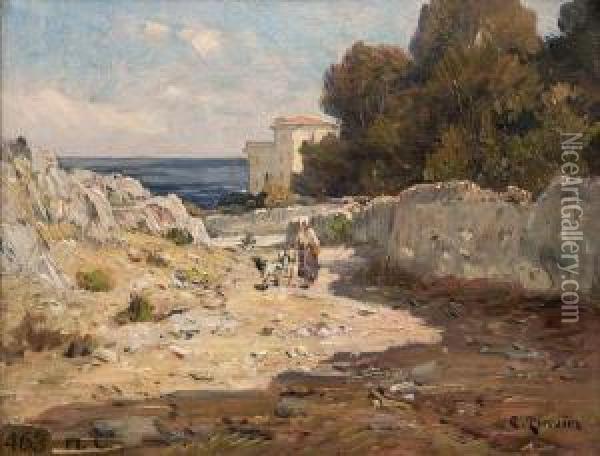 Sur Le Chemin. Oil Painting - Clovis Frederick Terraire