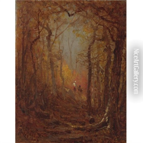The Woods In Autumn (sketch) Oil Painting - Sanford Robinson Gifford