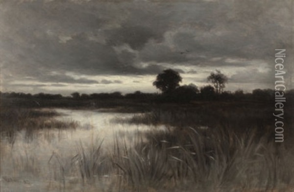 In The Marshes Oil Painting - William Crothers Fitler