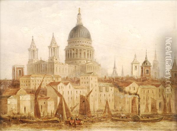 The Church Of Saint Paul's From The Thames Oil Painting - William Samuel Parrott