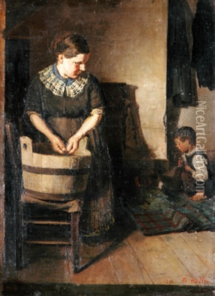 Wascherin Mit Kind Oil Painting - Ferdinand Hodler