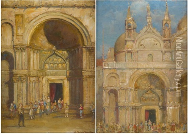 Vues De Venise (2 Works) Oil Painting - Jean-Baptiste Valentinelli