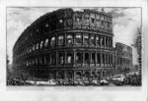 The Colosseum, From Vedute Di Roma Oil Painting - Giovanni Battista Piranesi