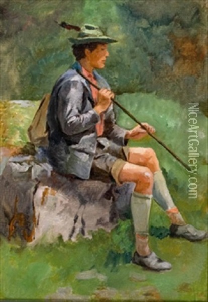 Sitzender Junger Wanderer Mit Stock Oil Painting - Julius von Blaas