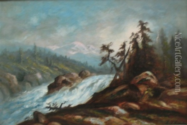 Mountain Landscape With Rushing Stream Oil Painting - Ransom Gillet Holdredge