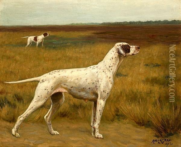 Ch. Noirhat Mdalia, A Pointer Oil Painting - August Le Gras