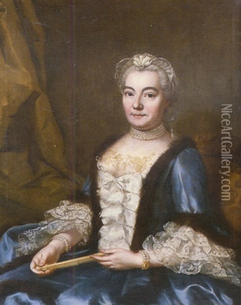 Portrait De Madame De Brosse, Fille De Monsieur Briasson Echevin Lyonnais Oil Painting - Donat Nonotte