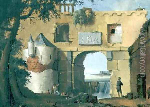 Ruins in an Italian landscape Oil Painting - Joseph Augustus Knip