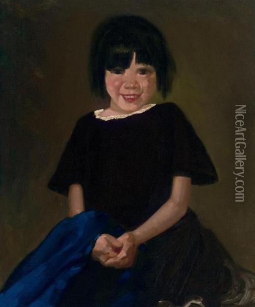 Portrait Of A Girl In Black Oil Painting - George Luks