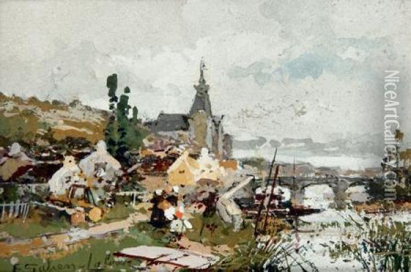 Petit Pont En Bretagne Oil Painting - Eugene Galien-Laloue