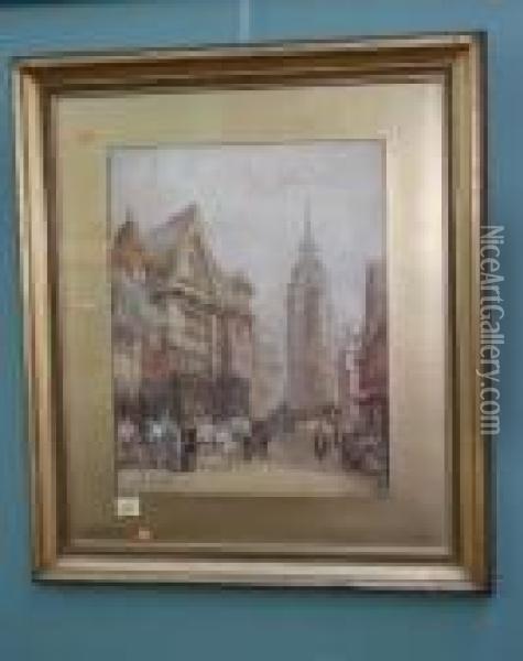 A Crowded Continental Street Scene Oil Painting - William Bingham McGuinness