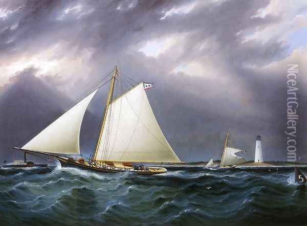 The Match between the Yachts Vision and Meta - Rough Weather Oil Painting - James E. Buttersworth