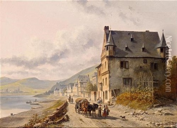 Village Au Bord D'une Riviere Oil Painting - Jacques Francois Carabain