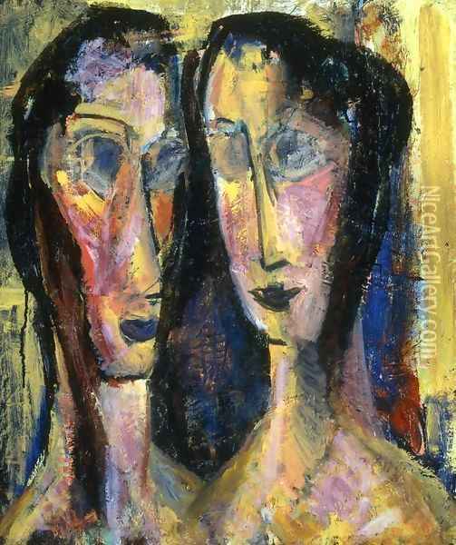 Two Heads with Yellow Background 1928-1929 Oil Painting - Alfred Henry Maurer