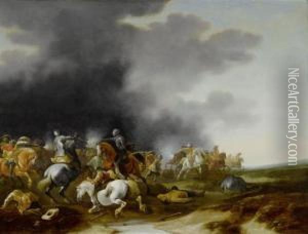 Equestrian Battle Oil Painting - Jan Jacobsz. Van Der Stoffe