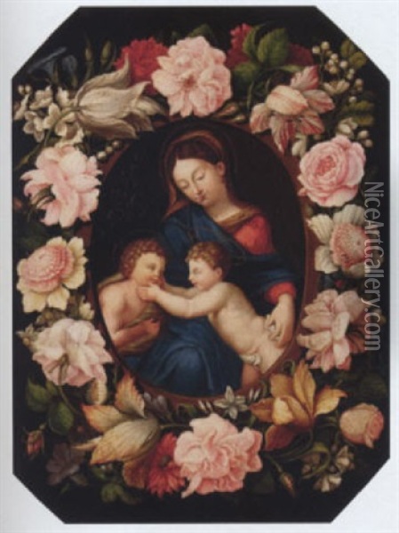 The Madonna And Child With The Infant Saint John The Baptist Oil Painting - Erasmus Quellinus II