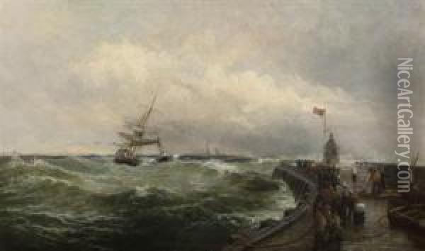 Steam Tug And Other Vessels Off Lowestoft Harbour Oil Painting - Robert Ernest Roe