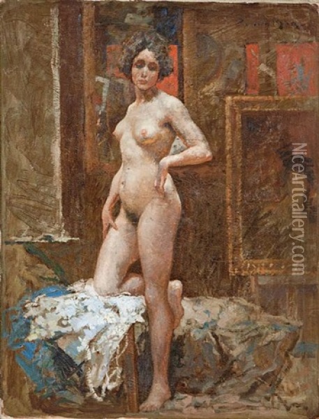 The Model Oil Painting - Emile Baes