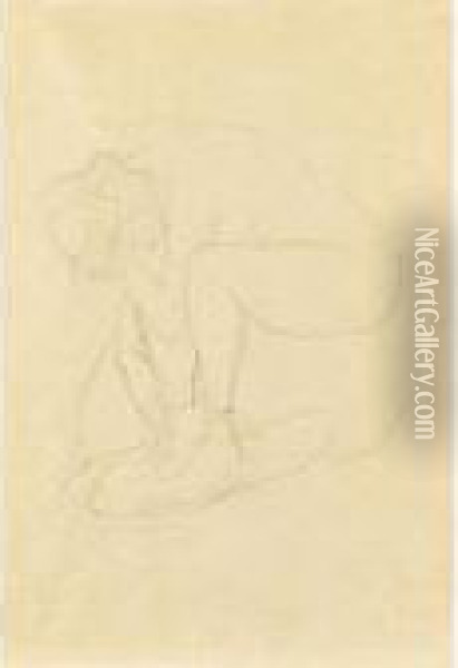 Kauernder Akt Nach Links (crouching Nude Turned To The Left) Oil Painting - Gustav Klimt
