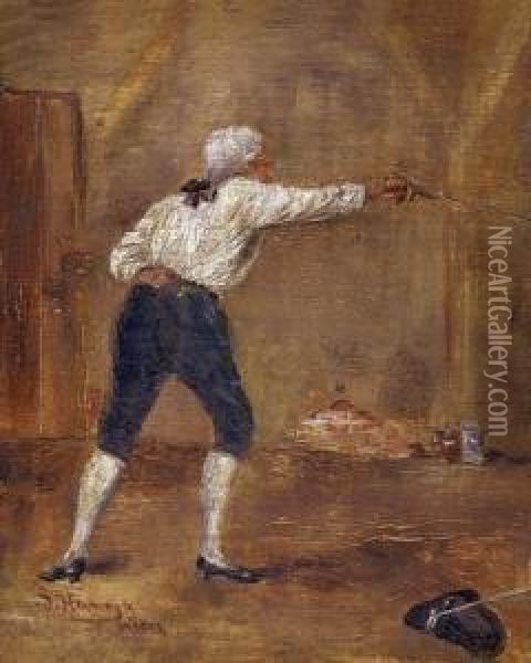 Fencing Training Oil Painting - Johann Hamza