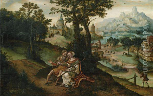 Tamar And Judah In A Landscape Oil Painting - Lucas van Valckenborch
