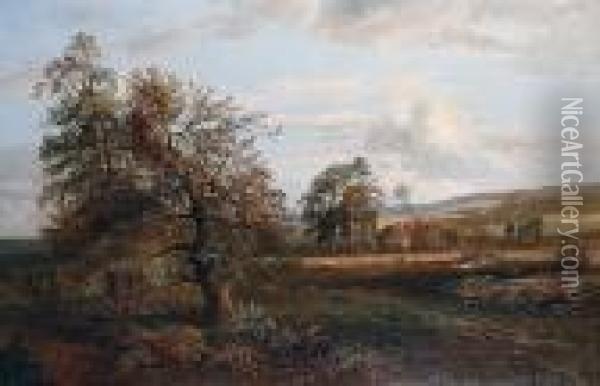 Autumn - A Stream In Hampshire Oil Painting - Alfred Bennett