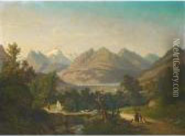 Blick Gegen Brunnen Und Seelisberg Mit Urirotstock, 1878 
View To Brunnen And Seelisberg With Urirotstock, 1878 Oil Painting - Anton Winterlin