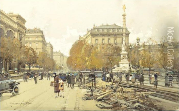 Place De Chatelet Oil Painting - Eugene Galien-Laloue