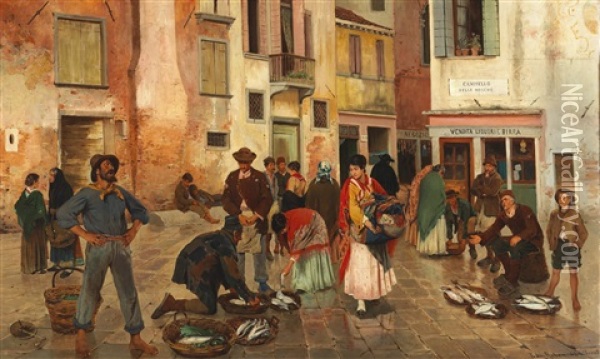 Fish Market In Venice Oil Painting - Franz Leo Ruben