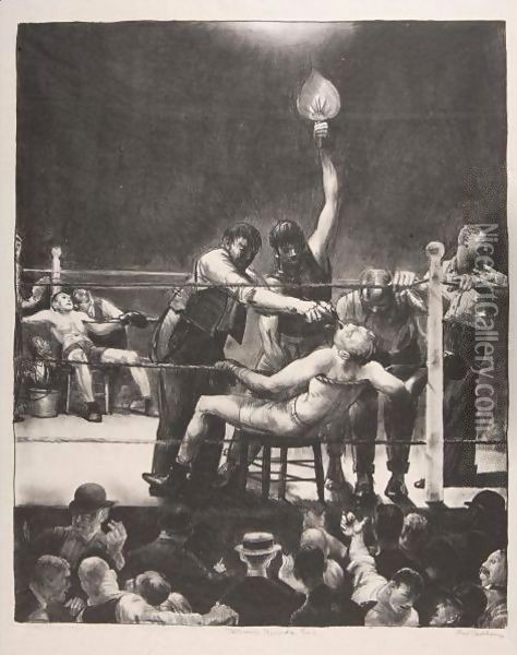 Between Rounds, Small, Second Stone Oil Painting - George Wesley Bellows