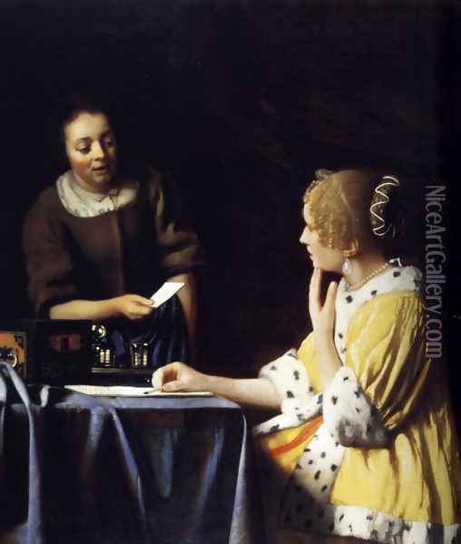 Lady with Her Maidservant Holding a Letter Oil Painting - Jan Vermeer Van Delft