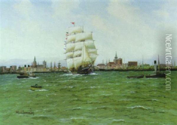 Auslaufendes Segelschiff Vor Stralsund Oil Painting - Alfred Serenius Jensen