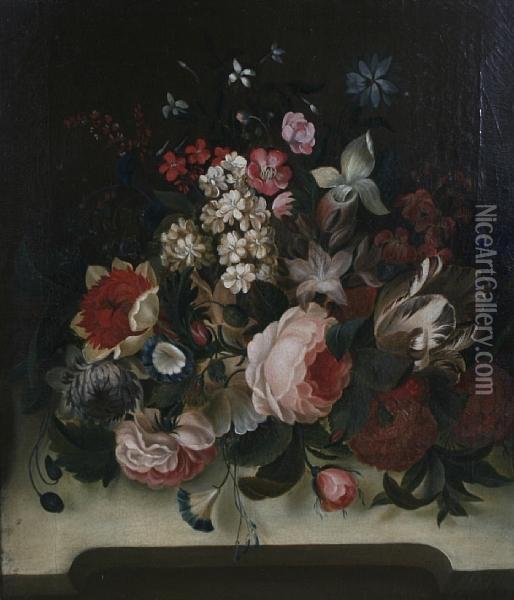 A Flowerpiece Oil Painting - Jan Van Huysum