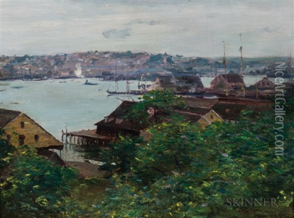 View Of Gloucester Harbor From Banner Hill Oil Painting - Walter Clark