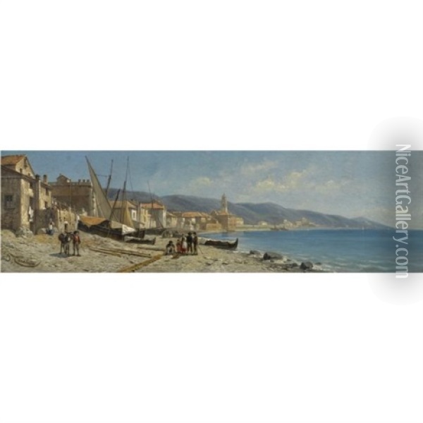 View Of Cogoleto, Liguria Oil Painting - Jacques Francois Carabain