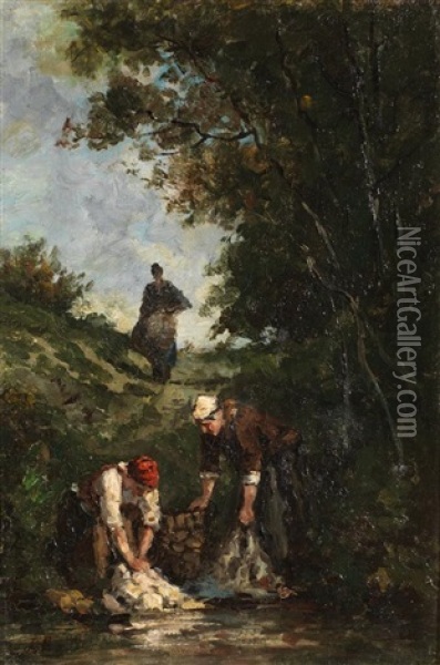 Les Lavandieres Oil Painting - Leon Richet