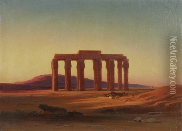 Blick Auf Die Ruine Des Hermopolis Magna Tempels In Agypten Oil Painting - Johann Jakob Frey