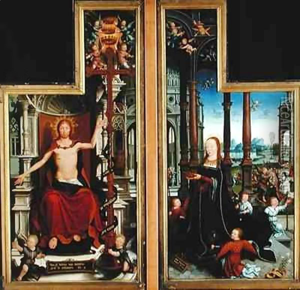 Polyptych of the Glorification of the Holy Trinity, panels depicting Christ Enthroned and the Virgin Oil Painting - Jean Bellegambe the Elder